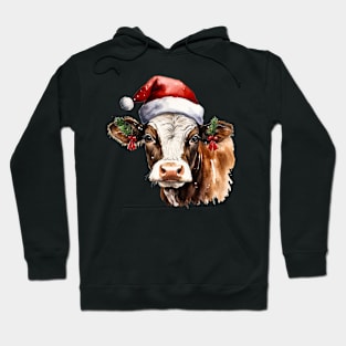 Christmas Farm Cow Wear Santa Hat Hoodie